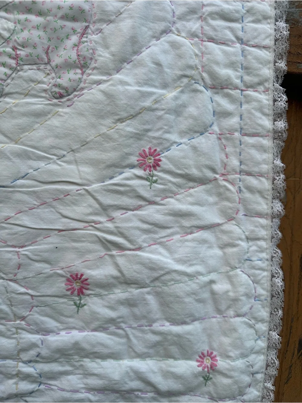 Vintage White and Mint Quilted Baby Blanket